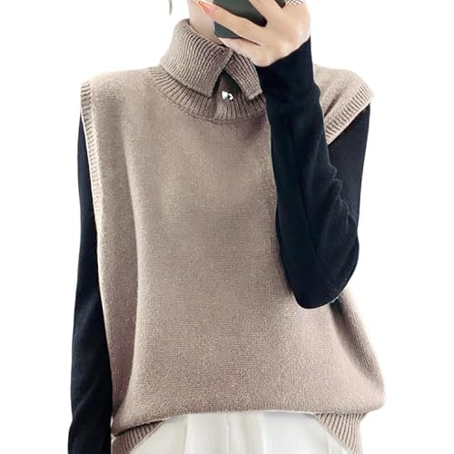 LIUYUYOUGO Strickweste Damen Ärmellos Pulloverweste Für Damen Ärmellos Rollkragen Knöpfe Strick Tanktop Stilvolle Locker Gestrickte Westen Solide Weiche Strickoberteile Herbst/Winterpullover Gi von LIUYUYOUGO