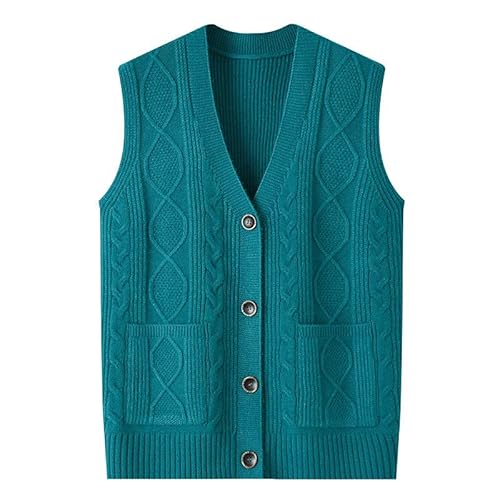LIUYUYOUGO Strickweste Damen ärmellos Strickjacke für ältere Menschen mittleren Alters und ältere Menschen Weste V Ausschnitt ärmellose Pullover Dicke Zopfmusterweste Oma Pullover Mantel lässi von LIUYUYOUGO
