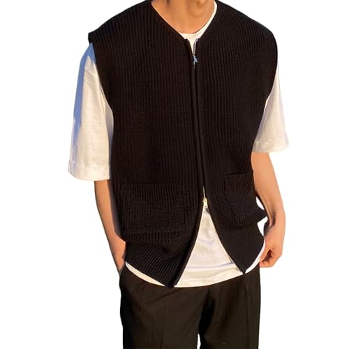 LIUYUYOUGO Strickweste Herren Ärmellos,Ärmellose Strickjacke Für Herren Mit Reißverschluss Und V Ausschnitt Klassischer Gerippter Strickpullover Weste Lässige Relax Fit Strickpullover Tanktops von LIUYUYOUGO