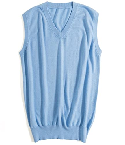 LIUYUYOUGO Strickweste Herren Ärmellos,Herren Strickpullover Weste Lässig Einfarbig Hellblau V-Ausschnitt Herbst Warm Ärmellos Strick Pullover Gilet Classic Business Weste Strick Tanktops,M von LIUYUYOUGO