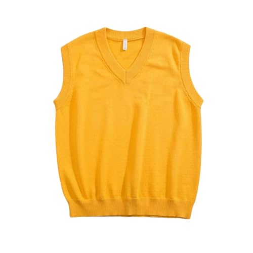 LIUYUYOUGO Sweater Pullunder,Herren Strickpullover Weste Mode Locker Gelb V-Ausschnitt Herbst Winter Warm Ärmellos Strickwaren Pullover Gilet Lässig Schlicht Paar Weste Strick Tanktops Für Teenag von LIUYUYOUGO