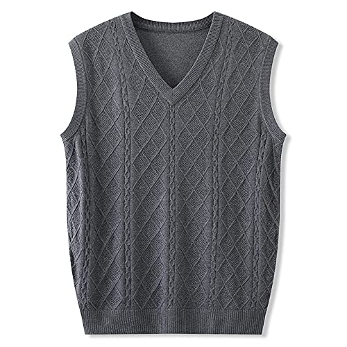 LIUYUYOUGO Sweater Pullunder,Herren Strickwesten Casual Plus Size Einfarbig Grau Argyle Plaid Jacquard V-Ausschnitt Herbst Winter Warm Ärmellos Strick Pullover Weste Pullover Weste Stricken Tank to von LIUYUYOUGO