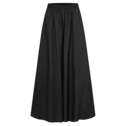 LIUYUYOUGO Weite Hose Damen, Culottes Hose Weite Beine Hosenrock Uni Übergröße Elastische Hohe Taille Palazzohose Elegante Leichte Fließende Sommerhose Böhmische Strandhose Freizeithose,Schwarz,S von LIUYUYOUGO