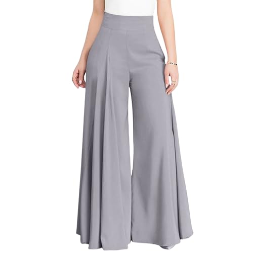 LIUYUYOUGO Weite Hose Damen, Culottes Mit Weitem Bein Für Damen In Übergröße Lockere Palazzo Hose Elegante Einfarbige Hoch Taillierte Faltenhose Schlaghose Für Damen Business Und Freizeithose L von LIUYUYOUGO