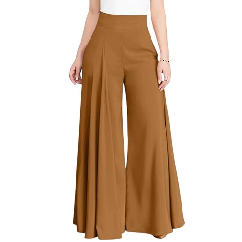 LIUYUYOUGO Weite Hose Damen, Culottes Mit Weitem Bein Für Damen In Übergröße Lockere Palazzo Hose Elegante Einfarbige Hoch Taillierte Faltenhose Schlaghose Für Damen Business Und Freizeithose L von LIUYUYOUGO
