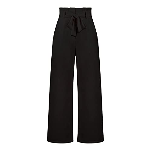 LIUYUYOUGO Weite Hose Damen, Maßgeschneiderte Freizeithose Mit Weiten Beinen Hose Modische Solide Schleife Mit Elastischer Hoher Taille Palazzo-Hose Elegante Lässige Bürohose Straight Leg Pants B von LIROMA