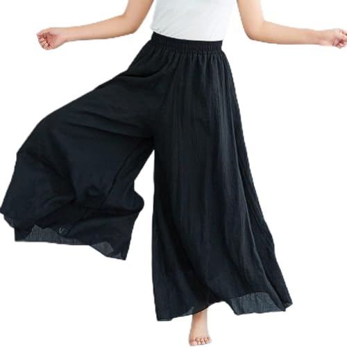 LIUYUYOUGO Wide Leg Hose Damen, Culottes Hose Weites Bein Hosenrock Festes Baumwollleinen Palazzohose Mit Hoher Taille Elegant Fließende Palazzohose Boho Leichte Luftige Sommerhose Schlaghose,Schwa von LIUYUYOUGO