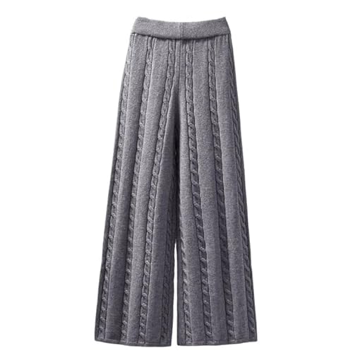 LIUYUYOUGO Wide Leg Hose Damen, Weite Hose Für Damen Winter Pull On Hose Weiche Warme Lounge Hose Mit Zopfmuster Gerades Bein Elegante Palazzo Hose Mit Hoher Taille Und Kordelzug Unterteil Grau von LIUYUYOUGO