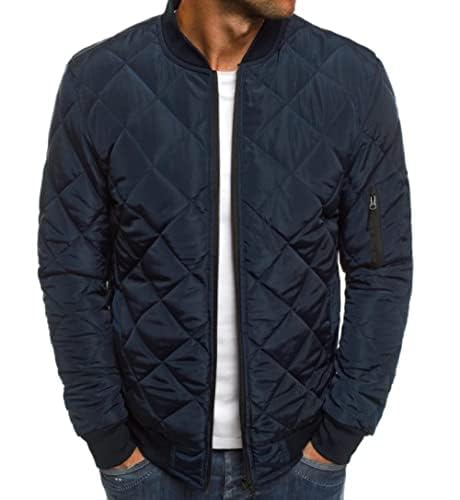 LIUYUYOUGO Winterparka Herren,Herren Winter Warme Jacke Lässig Kurz Leicht Einfarbig Marineblau Raute Gitter Stehkragen Outdoor Jacken Gesteppter Wattierter Parka Mantel Winddichte Oberbekleidung F von LIUYUYOUGO