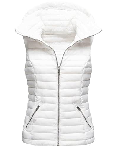 LUOY Daunenweste Damen,Damen Steppweste Mit Kapuze Lässiger Kurzer Weißer Schrägreißverschluss Taschen Glänzende Steppweste Wattiert Winddichter Bodywarmer Ärmellose Jacke Wintermantel Weste,S von LIUYUYOUGO