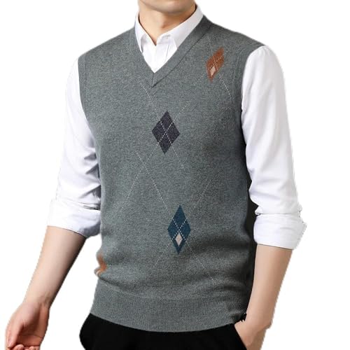 LUOY Sweater Vest,Herren Strickwesten Casual Business Geometrie Jacquard Hellgrün Verdicken V-Ausschnitt Herbst Winter Warm Ärmellose Tasche Cardigan Slipover Weste Pullover Tank Tops,L von LIUYUYOUGO