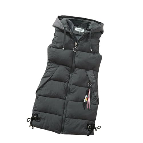 Longweste Damen,Lange Steppweste Damen Lange Weste Mit Kapuze, Trendige Fliege Saum Lange Steppweste Damen Elegante Weste Winddichte Weste Wintermantel Für Damen Mädchen Outdoor-Büro,Grau,XL von LIUYUYOUGO