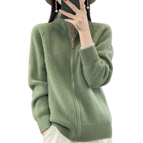 LIUYUYOUGO Strickjacke Aus Merinowolle Für Damen Gerippte Strickjacke Vorne Offen Durchgehender Reißverschluss Damenpullover Mantel Herbst Winter Weich Warm Strickjacke Pullover Oberbekleidung SWE von LIUYUYOUGO