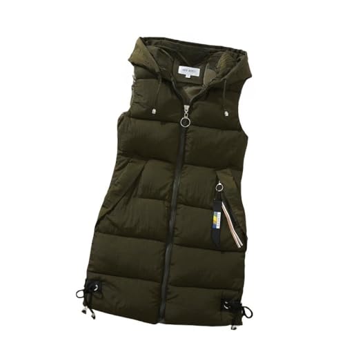 Weste Damen Lang,Lange Steppweste Damen Lange Weste Mit Kapuze, Trendige Fliege Saum Lange Steppweste Damen Elegante Weste Winddichte Weste Wintermantel Für Damen Mädchen Outdoor-Büro,Army Green, von LIUYUYOUGO