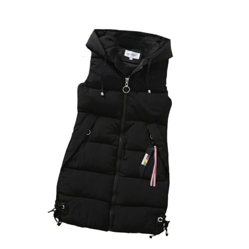 Weste Damen Lang,Lange Steppweste Damen Lange Weste Mit Kapuze, Trendige Fliege Saum Lange Steppweste Damen Elegante Weste Winddichte Weste Wintermantel Für Damen Mädchen Outdoor-Büro,Schwarz,M von LIUYUYOUGO