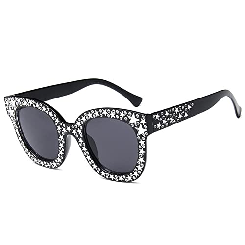 Kristall-Strass-Stern-Cateye-Sonnenbrille, Vintage-Stil, übergroß, großer Rahmen, Sonnenbrille für Frauen und Mädchen, Sommerbrille UV400, Grau/Schwarz, One size von LIUZHIPENG