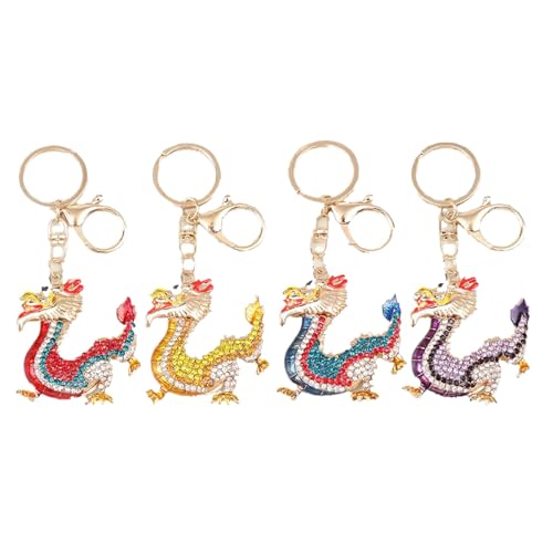 LIUZHIPENG Chinesischer Drachen-Schlüsselanhänger, glitzernde Kristall-Strasssteine, Glücksdrache, Schlüsselanhänger für Auto, Handtasche, Rucksack, 4 Stück, mehrfarbig, One size von LIUZHIPENG