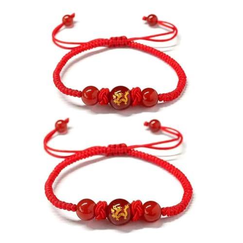 LIUZHIPENG Chinesisches Sternzeichen-Drachen-Armband, handgefertigt, gewebt, rote Schnur, rote Perlen, Armband für Damen und Herren, Feng Shui, Glück, Reichtum, Schmuck, Legierung, Kein Edelstein von LIUZHIPENG