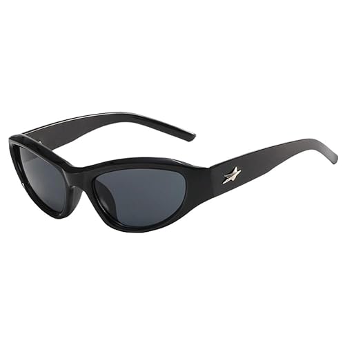 LIUZHIPENG Wrap Around Sonnenbrille Oval Shades Y2k Sonnenbrille für Damen Herren Sport Brillen UV400 Ästhetische Brillen, Schwarz , Einheitsgröße von LIUZHIPENG