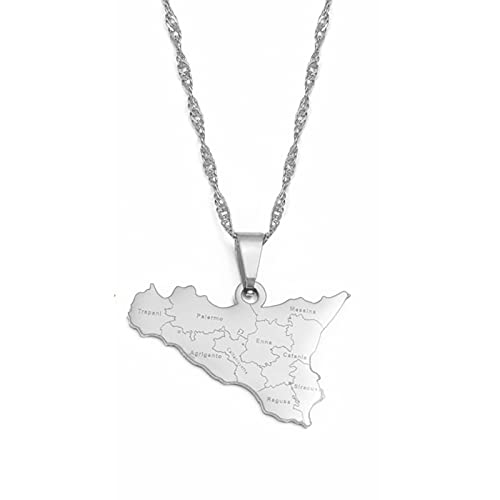 LIUZIXI Italy Sicily Map Pendant Necklaces - Hip Hop Charm Necklaces Friendship Patriotic Jewelry - with City Names Italian Sicilia Country Maps Pendant for Women Men,Silver LIUZIXI Italy Sicily Map Pendant Necklaces - Hip Hop Charm Necklaces Friendship Patriotic Jewelry - with City Names Italian Sicilia Country Maps Pendant for Women Men,Silver von LIUZIXI