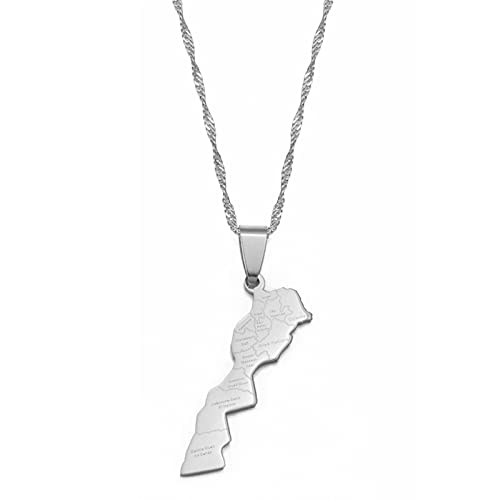 LIUZIXI Maroc Map Anhänger Halsketten - Hip Hop Charm Freundschaftsketten - Mit Städtenamen Marokko Landkarten Anhänger Für Damen Herren Schmuck,Silber LIUZIXI Maroc Map Anhänger Halsketten - Hip Hop Charm Freundschaftsketten - Mit Städtenamen Marokko Landkarten Anhänger Für Damen Herren Schmuck,Silber von LIUZIXI