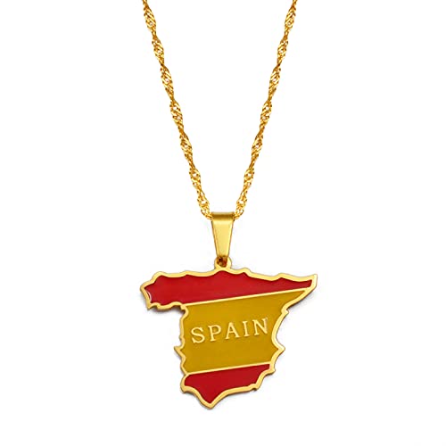 LIUZIXI Spanien Karte Anhänger Halskette - Charm Ethnischen Spanischen Landkarten Anhänger Mit Nationalflagge - Für Frauen Männer Patriotischen Schmuck Trendy Party Geschenk,Gold LIUZIXI Spanien Karte Anhänger Halskette - Charm Ethnischen Spanischen Landkarten Anhänger Mit Nationalflagge - Für Frauen Männer Patriotischen Schmuck Trendy Party Geschenk,Gold von LIUZIXI
