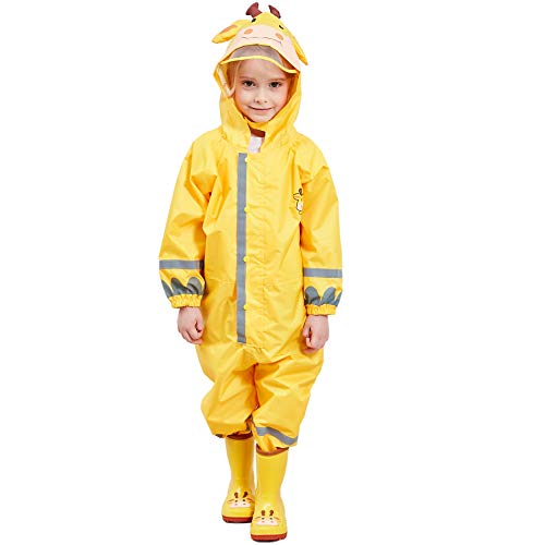 Bwiv Regenmantel Kinder Wasserdicht Atmungsaktiv Regenanzug Einteilig Jungen Mädchen Regenjacke mit Reflektor Leicht Overall ohne Geruch 3-10 Jahre Gelb L von Bwiv