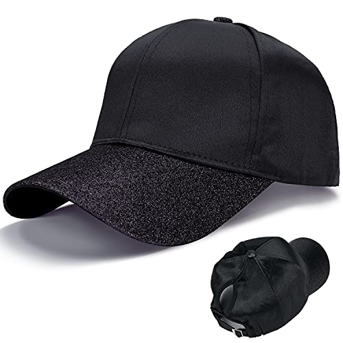 LIVACASA Baseball Damen Mesh Pferdeschwanz Baseball Cap Blingbling Hut Atmungsaktiv Sonnenhut Sonnenschutz Mädchen Kappe Schirmmütze Einheitsgröße Kopfumfang Glitzer Schwarz von LIVACASA