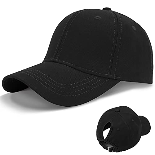 LIVACASA Basecap Damen Pferdeschwanz Baseball Cap Hut Atmungsaktiv Cappi Sonnenhut Sonnenschutz Mädchen Kappe Schirmmütze Cappy Baseballkappe Kopfumfang 52-61cm Schwarz von LIVACASA