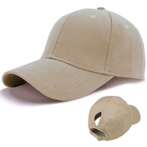 LIVACASA Basecap Damen Pferdeschwanz Baseball Cap Waschbar Hut Atmungsaktiv Cappi Sonnenhut Sonnenschutz Mädchen Kappe Schirmmütze Einheitsgröße Cappy Baseballkappe Kopfumfang 52-61cm Beige von LIVACASA