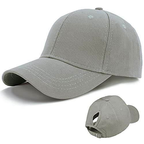 LIVACASA Basecap Damen Pferdeschwanz Baseball Cap Waschbar Hut Atmungsaktiv Cappi Sonnenhut Sonnenschutz Mädchen Kappe Schirmmütze Einheitsgröße Cappy Baseballkappe Kopfumfang 52-61cm Grau von LIVACASA