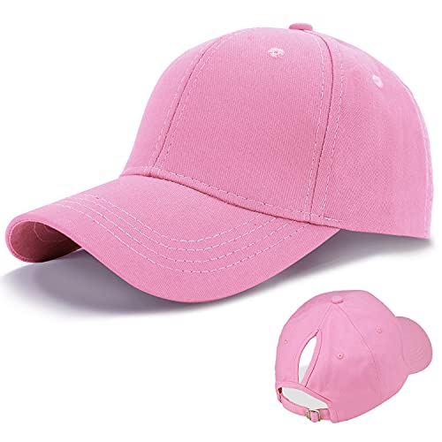 LIVACASA Basecap Damen Pferdeschwanz Baseball Cap Waschbar Hut Atmungsaktiv Cappi Sonnenhut Sonnenschutz Mädchen Kappe Schirmmütze Einheitsgröße Cappy Baseballkappe Kopfumfang 52-61cm Rosa von LIVACASA