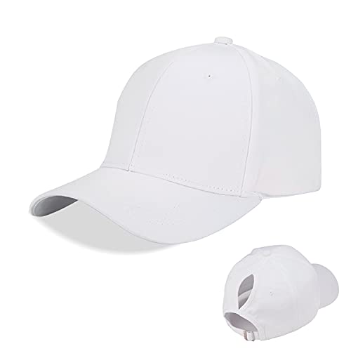 LIVACASA Basecap Damen Pferdeschwanz Baseball Cap Waschbar Hut Atmungsaktiv Cappi Sonnenhut Sonnenschutz Mädchen Kappe Schirmmütze Einheitsgröße Cappy Baseballkappe Kopfumfang 52-61cm Weiß von LIVACASA