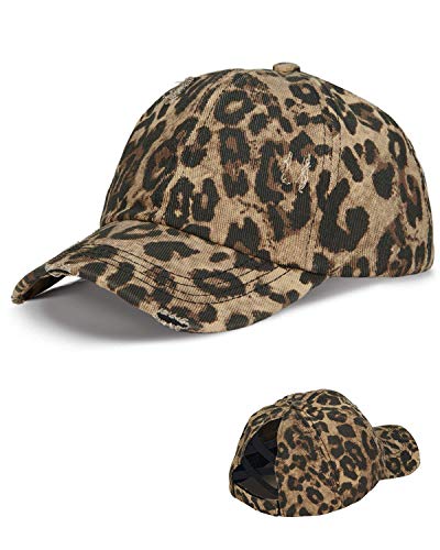 LIVACASA Basecap Damen Pferdeschwanz Baseball Cap Waschbar Kappe Hut Atmungsaktiv Cappi Sonnenhut Baseballkappe Sonnenschutz Mädchen Schirmmütze Einheitsgröße Cappy Shildkappe Leopard Schwarz von LIVACASA