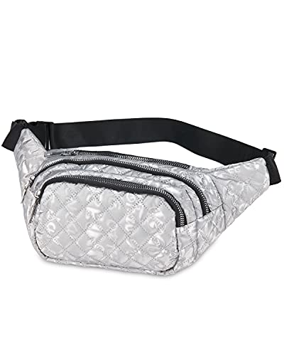 LIVACASA Bauchtasche Damen Groß Gürteltasche Viele Fächer Hüfttasche Mode Wasserabweisend Hip Bag Herren Verstellbarer Schultgurt Waistbag für Alltag Freizeit Partys Reise Silber von LIVACASA