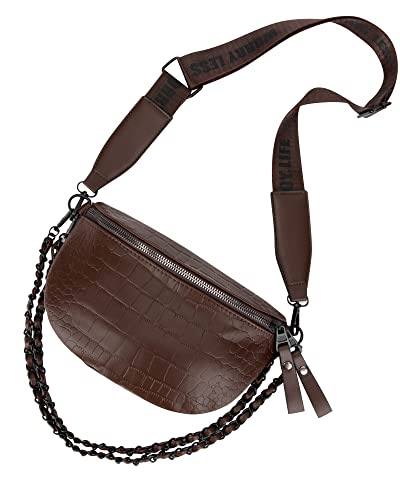 LIVACASA Bauchtasche Damen Schultertasche Kusterleder Gürteltasche Frau mit breitem Schultergurt Wasserabweisend Umhängetasche Handy Kette Schultergurt Braun von LIVACASA