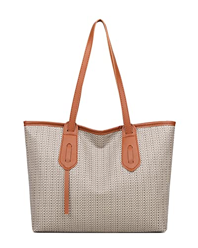 LIVACASA Große Handtasche Shopper Damen Weben Umhängetasche mit Reißverschluss für Schule Arbeit Strandtasche von LIVACASA