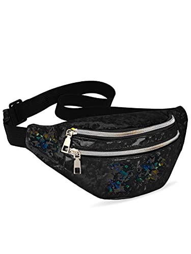 LIVACASA Gürteltasche Damen Bauchtasche Metallic Wasserabweisend Hüfttasche 3 Fächer Schultertaschen Mädchen Umhängetaschen Handytasche Tasche Reise Wandern Schwarz A von LIVACASA