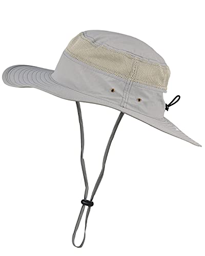 LIVACASA Hut Sommer UV Schutz Sonnenhut Herren Schirmmütze Sommer Fischerhut Atmungsaktiv Faltbar Safari Hut Unisex für Outdoor Hellgrau von LIVACASA