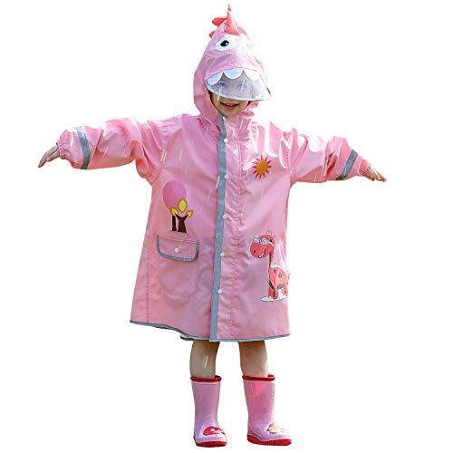 LIVACASA Regenmantel Kinder Leicht Regenponcho Unisex Wasserdicht Regenjacke Atmungsaktiv mit Tasche Outdoor Regen Overall Reflektoren mit Kapuze für Jungen Mädchen Rosa L von LIVACASA