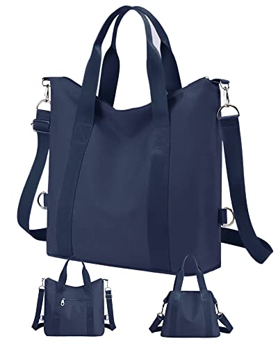 LIVACASA Schultertasche Damen Umhängetasche Wasserabweisend Multifunktional Handtasche Mädchen Shopper mit Reißverschluss Tragetasche für Schule Büro Lässig Alltag Einkauf Dunkelblau von LIVACASA