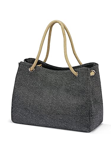 LIVACASA Strandtasche Damen Strandtasche Groß Strandtasche Familie Mit Reißverschluss Beach Bag XXL Badetasche Schultertasche Shopper Athrazit von LIVACASA