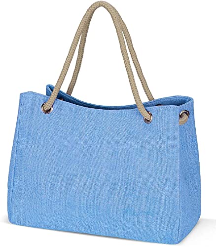 LIVACASA Strandtasche Damen Strandtasche Groß Strandtasche Familie Mit Reißverschluss Beach Bag XXL Badetasche Schultertasche Shopper Blau von LIVACASA