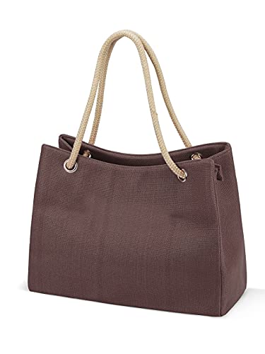 LIVACASA Strandtasche Damen Strandtasche Groß Strandtasche Familie Mit Reißverschluss Beach Bag XXL Badetasche Schultertasche Shopper Kaffee von LIVACASA