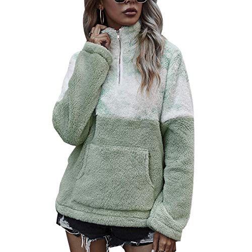 LIVACASA Sweatshirt Damen Winter Warm Hoodie Oversized Weich Mädchen Teddy Fleece Pullover Flauschig Winterpullover Sweater Langarm Pulli mit große Tasche Grün S von LIVACASA