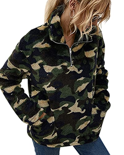 LIVACASA Sweatshirt Damen Winter Warm Hoodie Weich Mädchen Oversized Teddy Fleece Pullover Flauschig Winterpullover Sweater Langarm Pulli mit 2 Tasche Grün S von LIVACASA