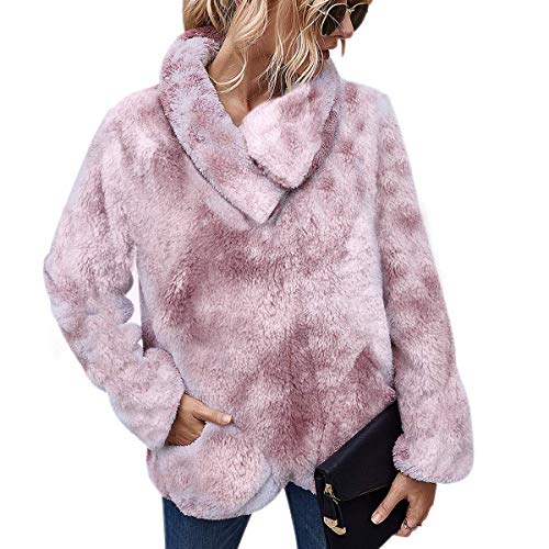 LIVACASA Sweatshirt Damen Winter Warm Hoodie Weich Mädchen Oversized Teddy Fleece Pullover Flauschig Winterpullover Sweater Langarm Pulli mit 2 Tasche Tiedye Altrosa M von LIVACASA