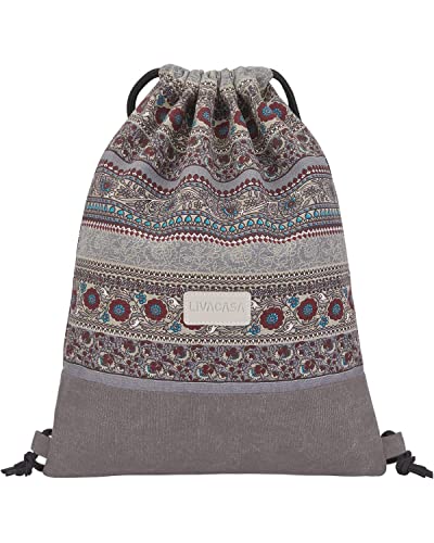 LIVACASA Turnbeutel Hipster Sportbeutel Wasserabweisend Beduckt Gym Beutel Mit Innentasche Damen Gym Bag Gefüttert Herren Tüte Rucksack Kinder Mit Anti- Dieb Außentasche Gymsack Böhmisch Grau von LIVACASA