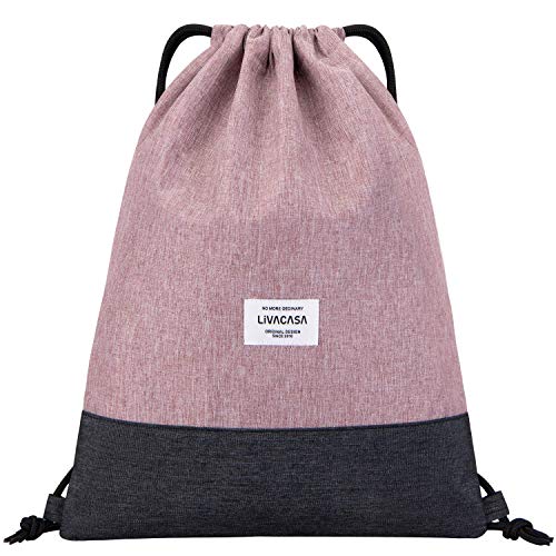 LIVACASA Turnbeutel Mit Reißverschluß Innentasche Sportbeutel Hipster Gym Bag Gefüttert Rucksack Mit Verstellbar Tunnelzug Gymsack für Damen Herren Rosa von LIVACASA