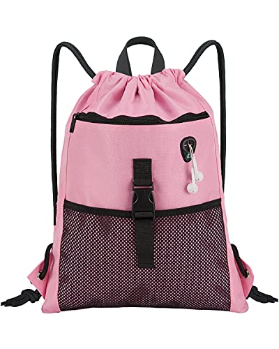 LIVACASA Turnbeutel Verschleißfest Sportbeutel Hipster mit Reißverschluß Innentasche Außentasche Gym Bag Hipster Verstellbar Tunnelzug Rucksack Beutel Damen Herren (Pur Rosa, 42x33cm) von LIVACASA